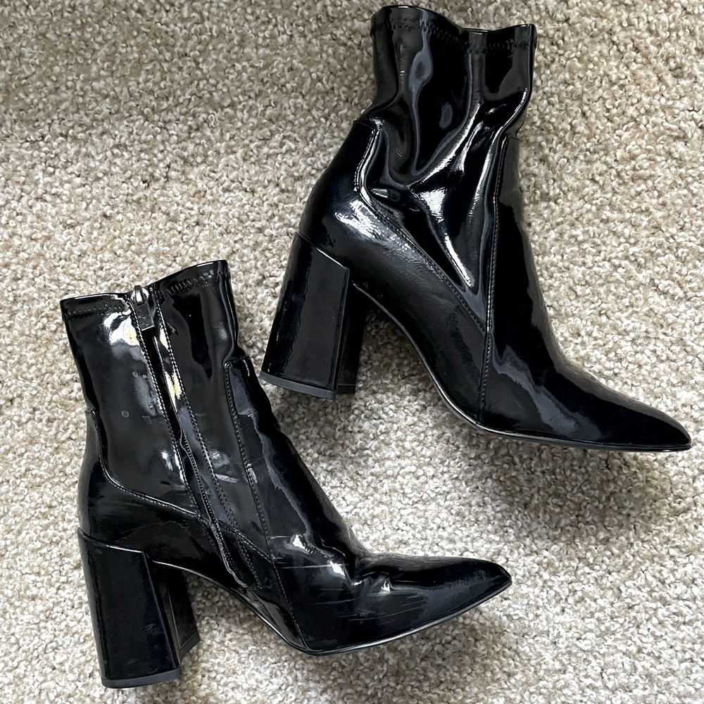 ZARA Black Patent Leather Ankle Boots